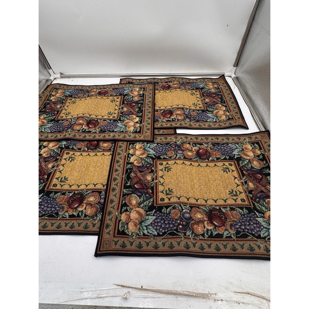 Vintage Tapestry Placemats Set of 5 Fruit Grape Vine Design Woven Fall Decor